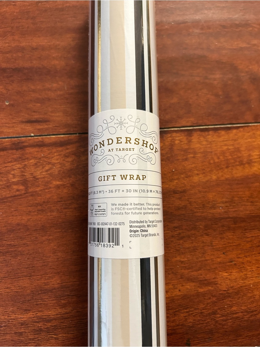 Wondershop Metallic Gold & Silver Striped Gift Wrap Roll